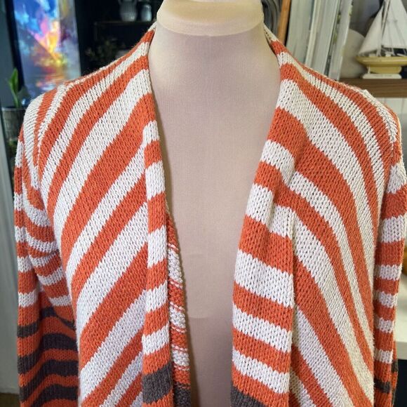 BCBG Maxazria SZ S Wool Blend Stripe Open Fringe Cardigan Boho Western Colorful - Picture 3 of 9